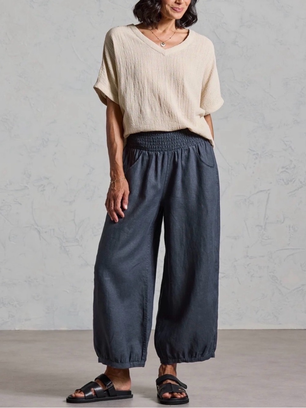 NWT Nomad the Label Sadhu French Linen Pants US 6 Charcoal